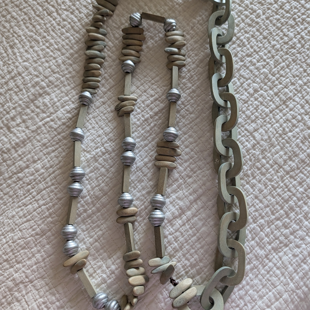 Elegant Silver and Tan Beaded Necklace